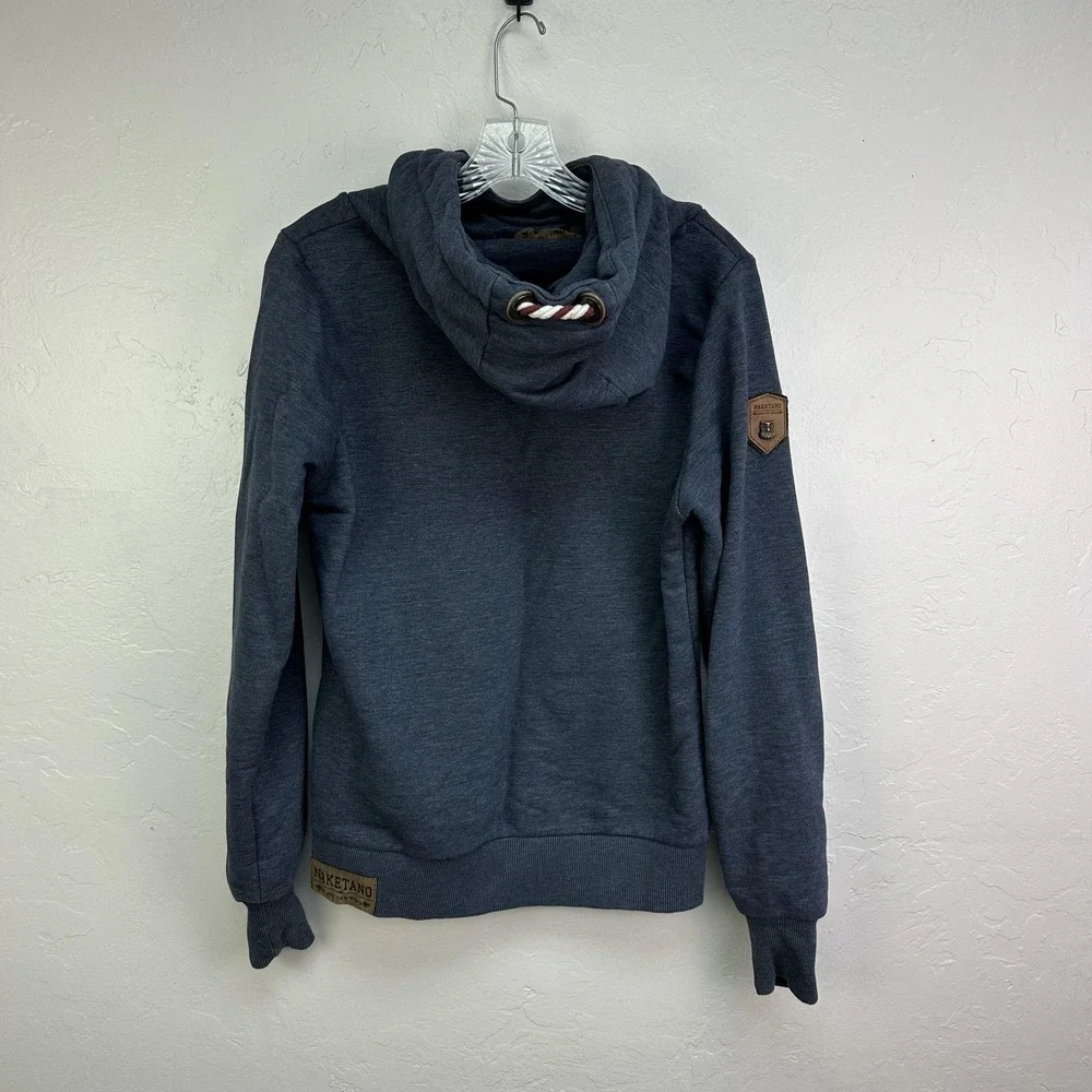 Naketano Hoodie Womens Medium Blue Schnizzel‎ Dizzel Popizzel Cowl Neck Pullover